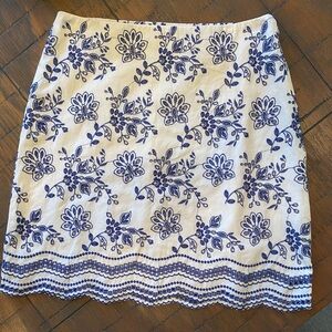Loft white with blue embroidered flowers skirt.